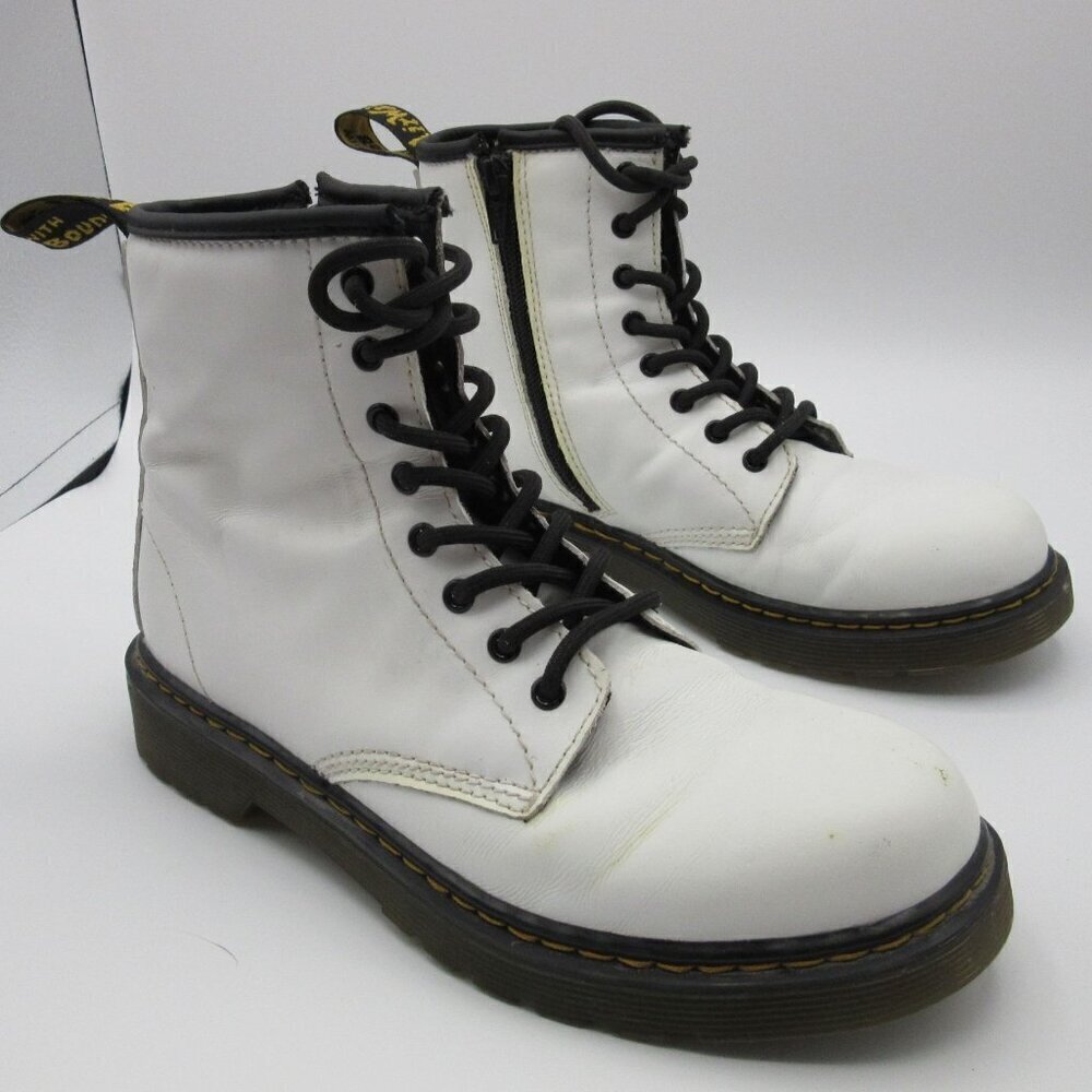 Dr. Martens Boots White 1460 Leather Lace Up Side Zip Punk Winter Kids 4 EU 36